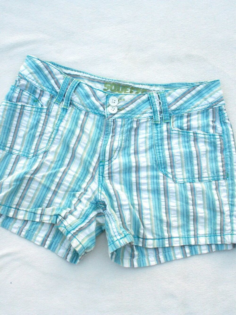 Teal Blue Vertical Striped Juniors 9 / 10 Shorts lightweight Comfy Casual Cute
